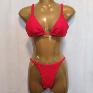Women's Red Bikini Size S Triangle Top Back Tie High Leg‎ Very Cheeky Bottoms